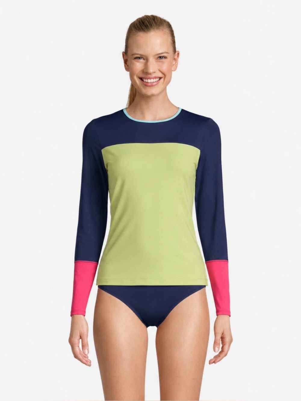 LANDSEND Wms PETITE SunShade UPF 50 Relaxed Rash Guard Swim Tee